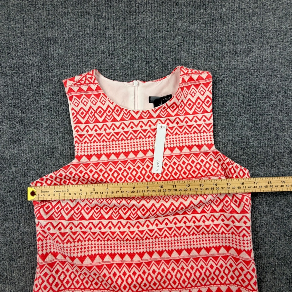 AQUA Womens M Red White Geometric Knit Shift Mini Dress Sleeveless NWT - Picture 4 of 7